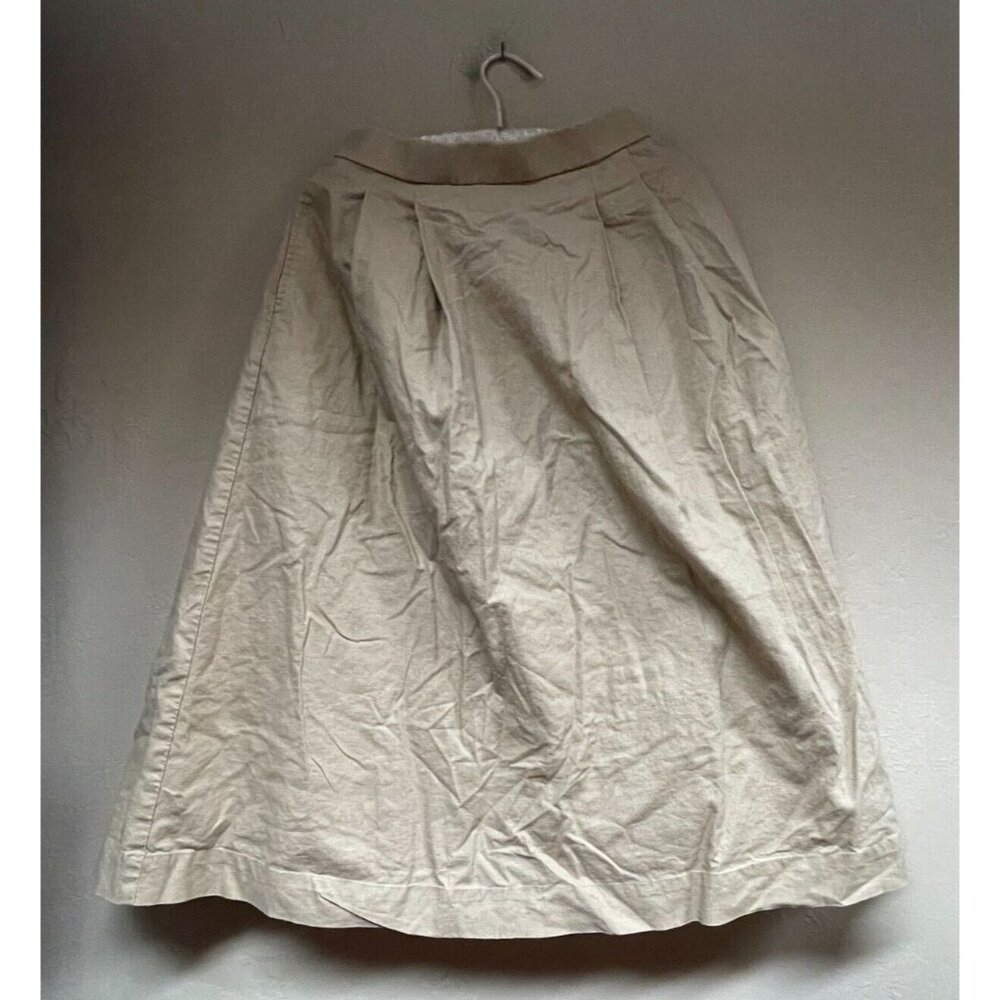 Uniqlo Marimekko Linen Blended Pleated Midi Skirt Small Tan Pull-On Pockets